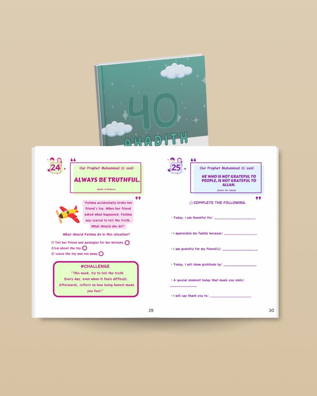 40 Ahadith for Kids – Islamic children's book with easy Hadith explanations & activities for learning Prophet Muhammad's ﷺ teachings.